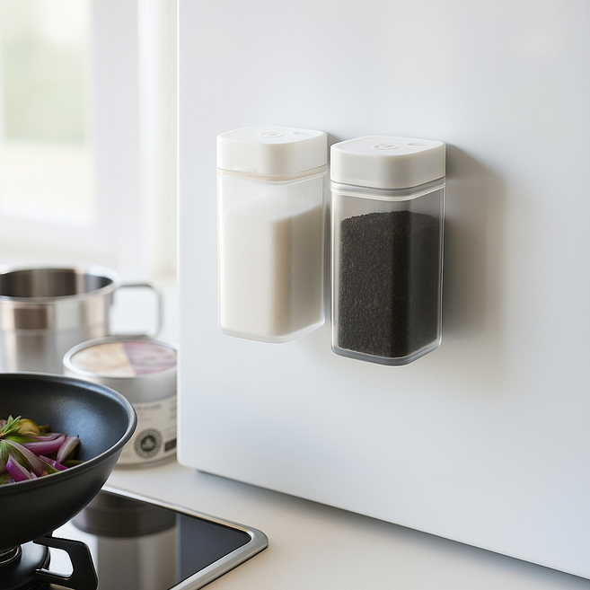 마그네틱 자석 일본식 양념통 냉장고 부착형 조미료 후추 보관용기, 1개, 블랙