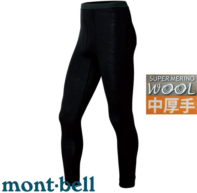 台灣黑熊 日本montbell 1107659 男 Super Merino Wool 中厚手 美麗諾羊毛緊身褲 黑