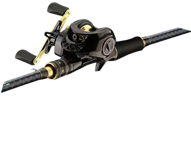 초경량 신축형 원거리 루어대 풀세트 해수/담수 겸용 스피닝릴 카본핸들 휴대용 낚싯대, 검은색 오른손 베이트캐스팅 릴