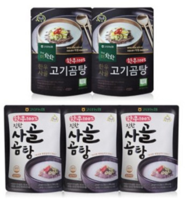 착한들 한우 사골 고기 곰탕 2팩 + 한우 진한 사골 곰탕 3팩, 1세트, 500g