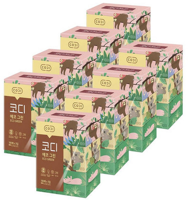 코디 에코그린 각티슈 180매x3입 8팩 미용티슈, 3매, 8박스