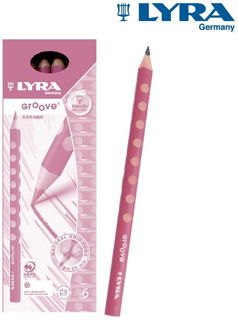 LYRA Groove 三角洞洞鉛筆 6入 德國製, 櫻花粉, 1個