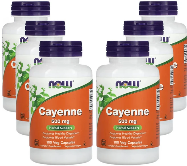 나우푸드 카이엔 500mg 베지 캡슐 100정, 6개 - 쿠팡