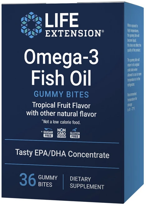라이프익스텐션 오메가-3 피쉬 오일 트로피칼 프루트 & 기타 내추럴 맛 구미 바이츠, 1개, 36정 - 쿠팡