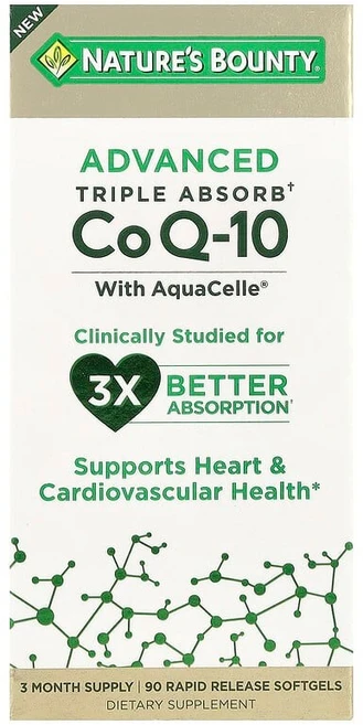 Nature's Bounty Advanced Triple Absorb CoQ-10 속방형 소프트젤 90정(소프트젤 1정당 100mg) Bounty (네이처스 바운티), Nature's Bounty, Advanced Trip, 1개, 90정 - 쿠팡