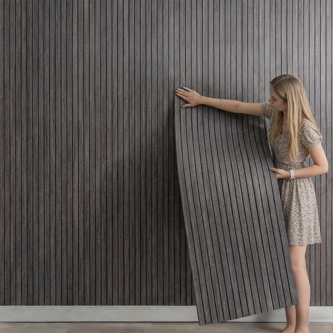 접착식 템바보드 셀프 접착식 단열 방수 벽지 붙이는 템바보드 인체리어 풀없이 도배지, 회색