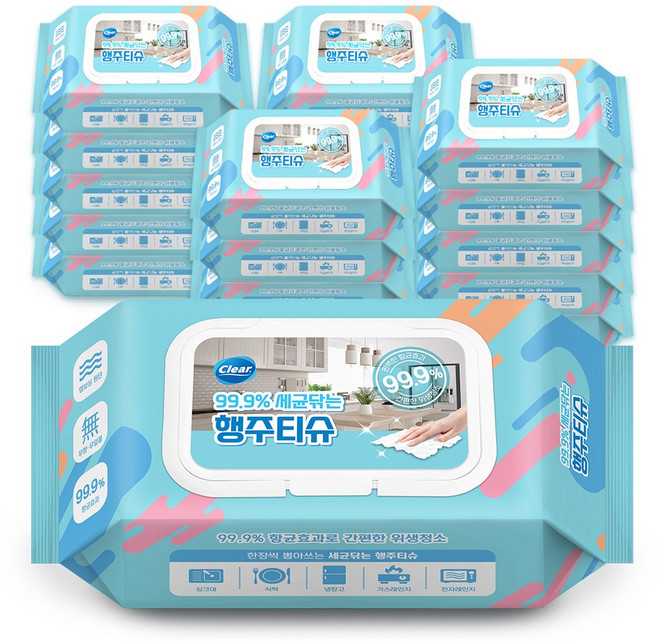 클리어 세균닦는 행주티슈 70매 x 20팩, 70개입, 20개