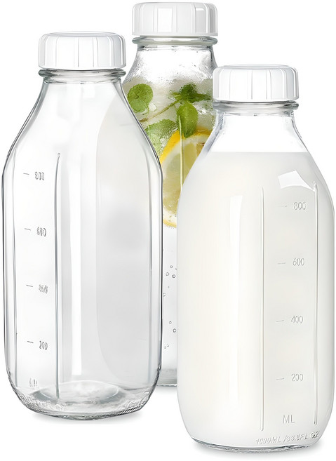 미르코리아 사각 밀폐 갤런 눈금 유리병, 1L, 3개