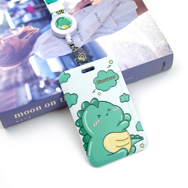 오루아 명찰 사원증 목걸이 출입증 케이스 교통카드 릴홀더, 부끄공룡, 부끄공룡, 1개