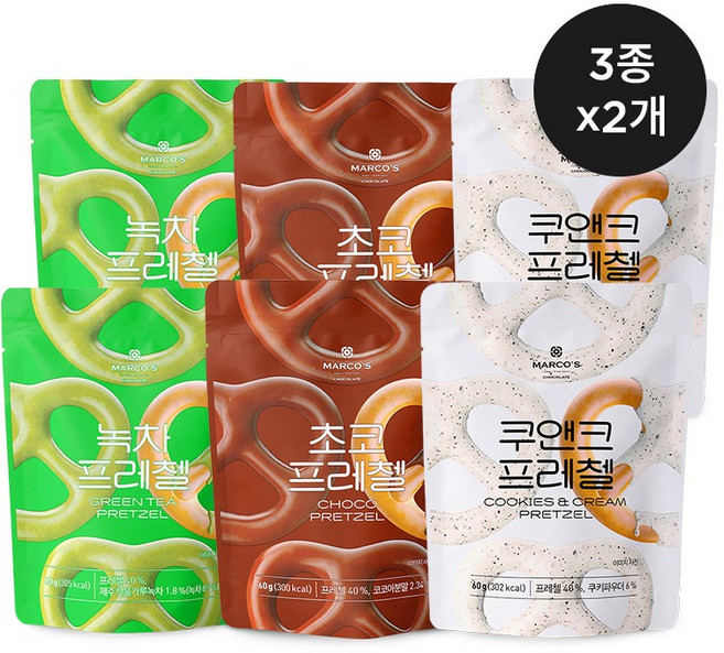 [마르코스 초콜릿] 프레첼 3종 x 2개, 6개, 60g