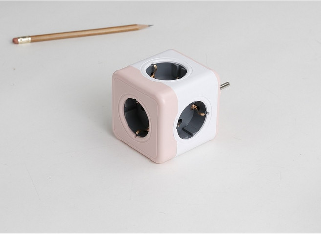 파워아트큐브v2 5구 고용량 선없는 디자인 벽 멀티탭, 1개, 핑크, 77mm