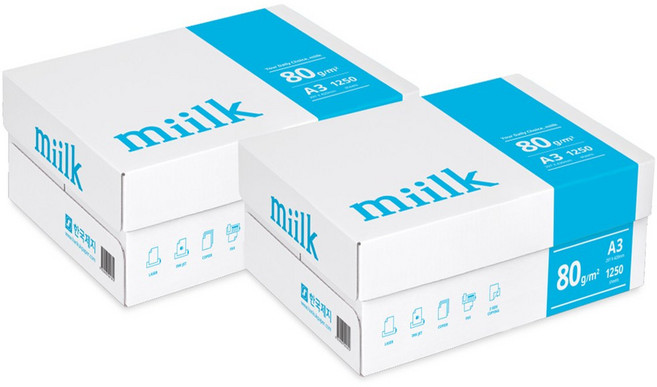 한국제지 밀크 A3 80g 2박스 A3용지 복사용지, 1250개