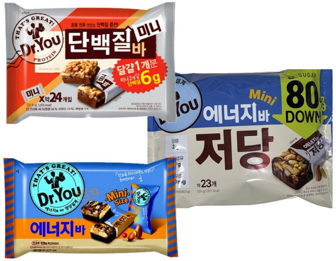 오리온 닥터유 에너지바미니 단백질바미니 저당 에너지바 세트, 1개, 958g