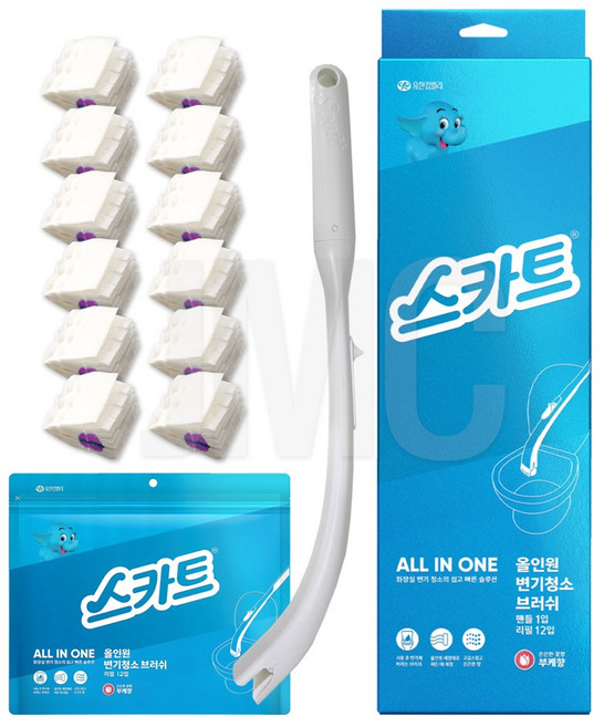 스카트 올인원 변기청소브러쉬 세트 [핸들1개+리필12개] 부케향, 1세트