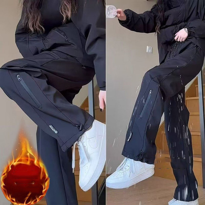 FANSYLI 여성 등산 바지 봄 가을 방풍 방수 작업복 바지 빅사이즈 루즈핏 커플 트레킹 등산 바지 겨울 아웃도어 기모 카고 바람막이 바지 XR2512D27