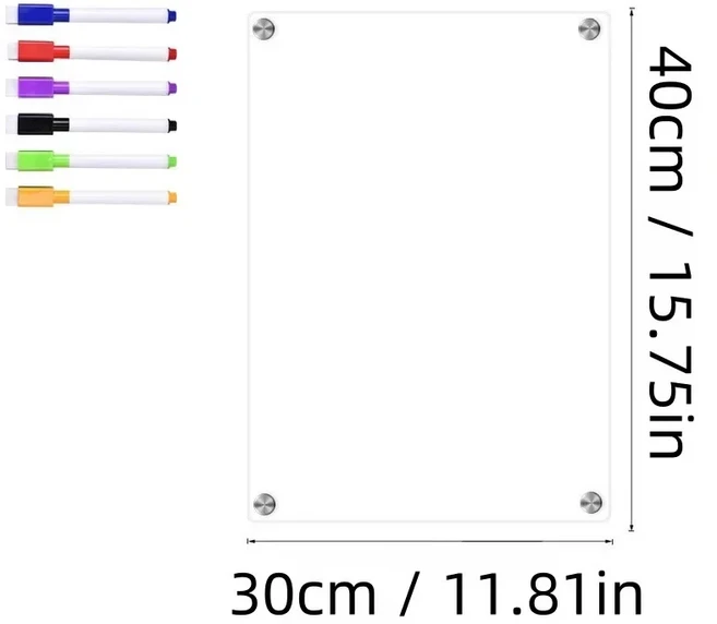 3D 자기 흡입 아크릴 냉장고 스티커 보드 메시지 주간 계획 메모 지울 수있는 Magneti, 01 30x40cm