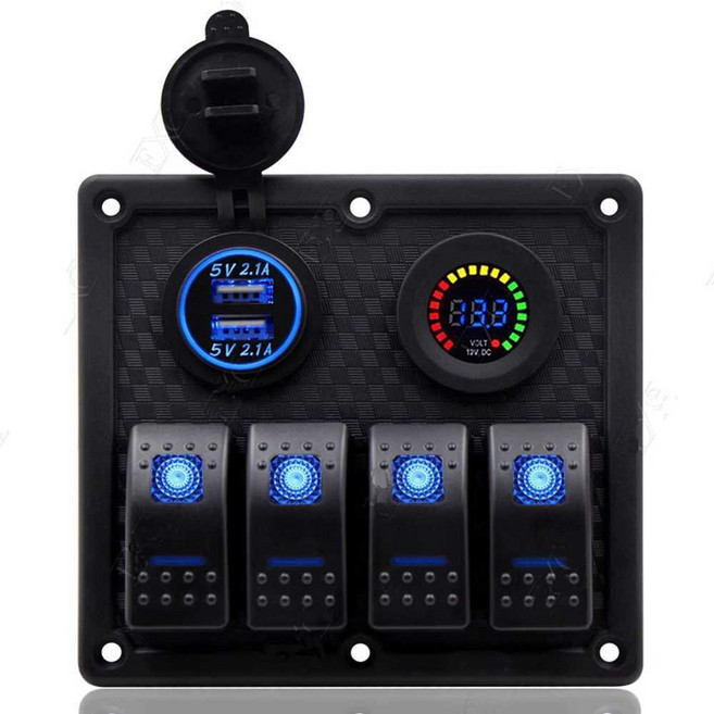 12v 스위치 패널 LED USB단자 보트 스윕 캠핑카 토글, 1개, 8구 원형 스위치 패널 15.3x11