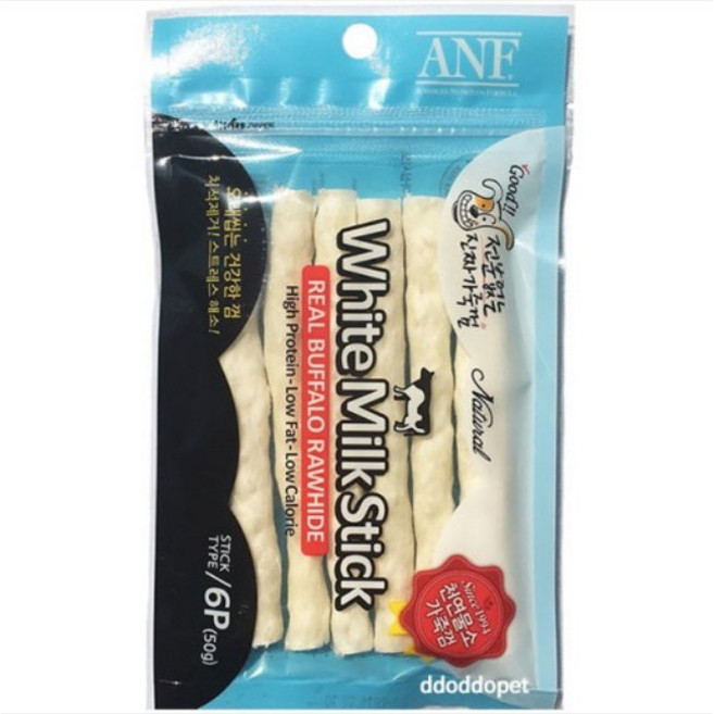 ANF 화이트 밀크스틱 6p 강아지 천연 물소가죽 껌, 밀크