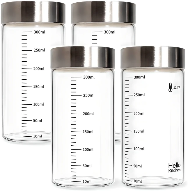 헬로키친 내열유리 눈금 유리병, 300ml, 4개 - 쿠팡