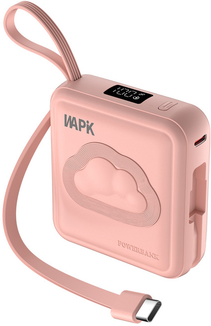 WAPIK 고속충전 일체형 미니 보조배터리 M2 C타입 잔량표시 10000mAh 22.5W, 핑크