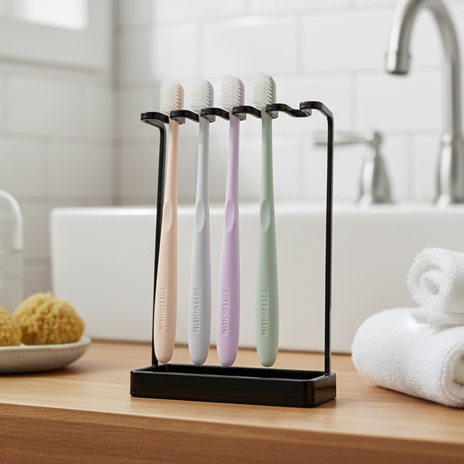 스탠딩 칫솔 거치대 무타공 칫솔걸이 칫솔꽂이, 블랙, 1개