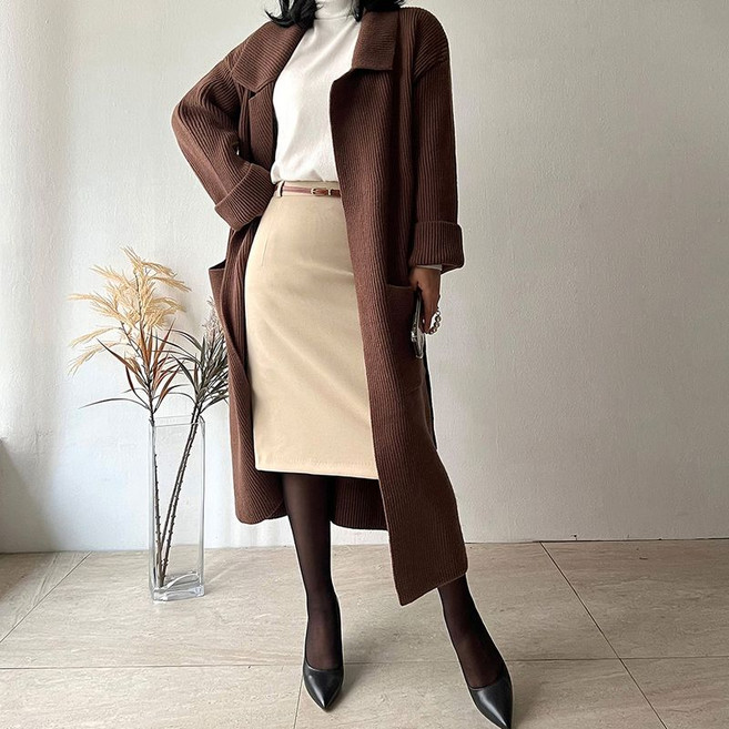 네모엔룩 폴윈베이직 기본라인 뒷트임 가을 겨울 정장 오피스룩 H라인 미디 스커트