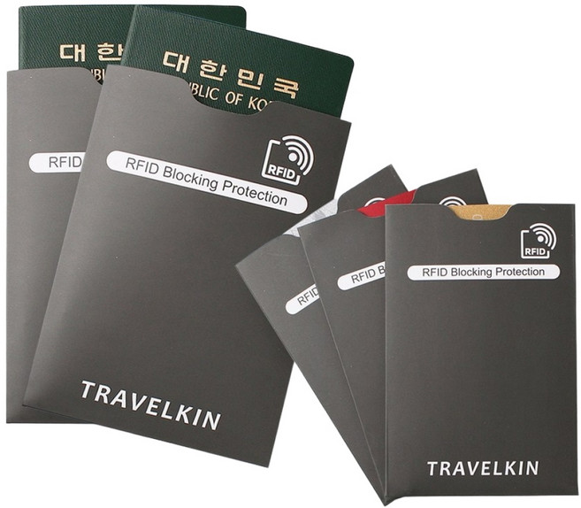 트래블킨 해킹방지 여권슬리브 카드슬리브 5개세트. 안티스키밍 RFID 여권케이스 패스포트홀더 신용카드케이스