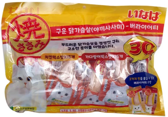이나바 구운닭가슴살 25g x 30 고양이간식 애묘 코스트코, 30개, 구운맛