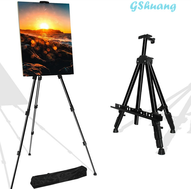 GShuang 휴대용 접이식 4단 미술 이젤, 블랙