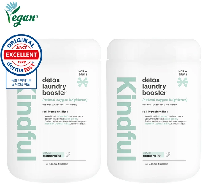 카인드풀 디톡스 런드리 부스터 천연 산소표백제 냄새/얼룩/황변 제거, 1kg, 2개 - 쿠팡