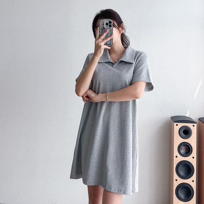 마이쏭 하프원피스 반팔원피스 미디엄길이 피케이 빅사이즈 케인카라넥원피스