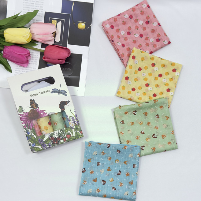 이든테라스 가제 면 아사면 쁘띠 목손수건 아동 케릭터 4장 1세트 D