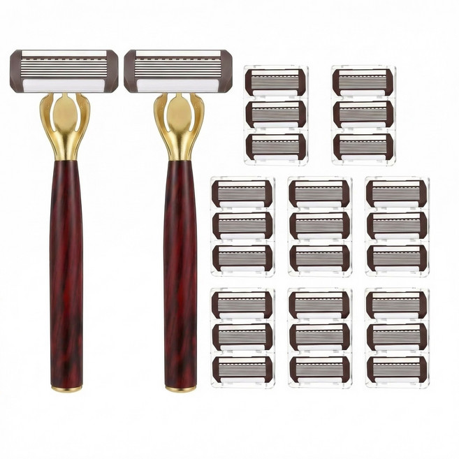 [하루마켓] 남성 휴대용 수동 면도기 8중 면도날 신형 핸들, 24개, 레드, HR-523