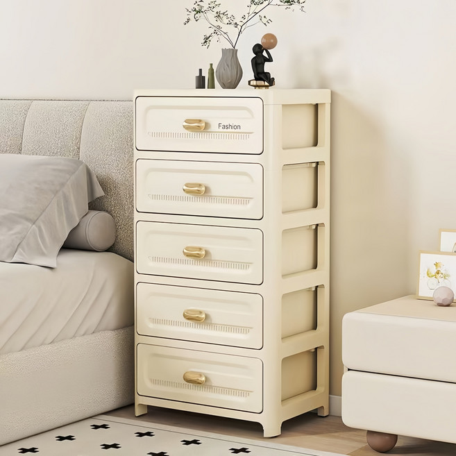 Serendipity Bloom 서랍장 크림 톤 이동식 수납장 다기능 수납함 H158-026, 5단, 크림색