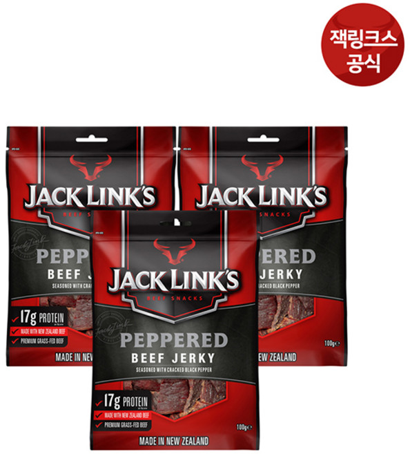 잭링크스 비프 져키 페퍼드 육포, 100g, 3개