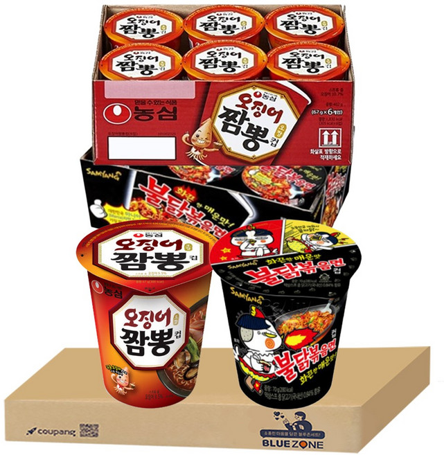 블루존 오징어짬뽕 소컵라면 67g (6입)+불닭볶음면 소컵라면 70g (6입)