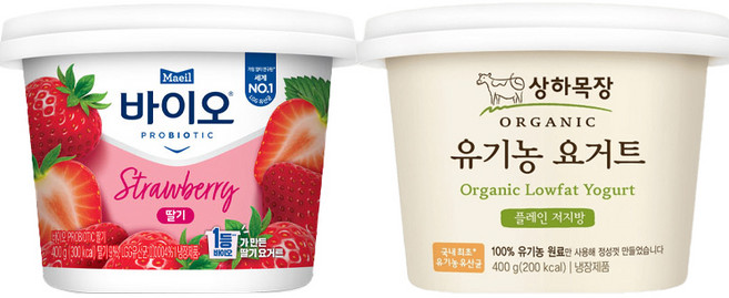 매일바이오 프로바이오틱 딸기요거트400g 2개＋상하목장 유기농요거트 플레인저지방400g 2개/냉장무배, 400g