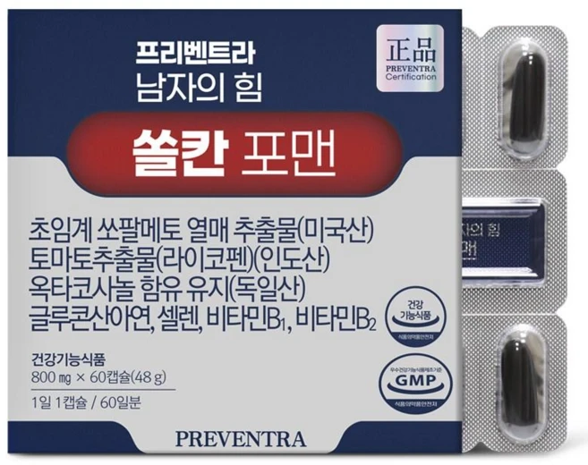 (아울렛/유통기한 2026.05.27) 남자의 힘 쏠칸 포맨 / 쏘팔메토 옥타코사놀 토마토 라이코펜 전립선, 1개, 60정 - 쿠팡