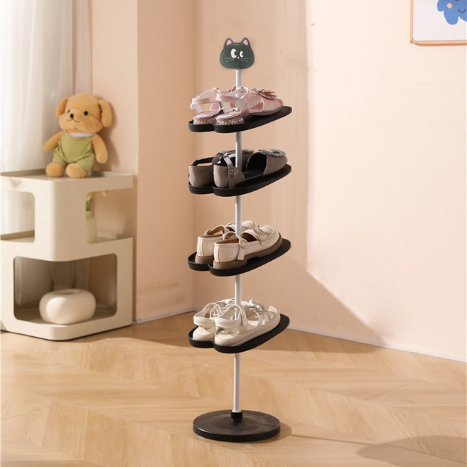귀여운 어린이 신발장 대형 신발장 어린이 신발 전용 수납장 4단 5단 신발장 흡착판으로 고정 ﻿, 작은 검은 고양이 4층, 1개