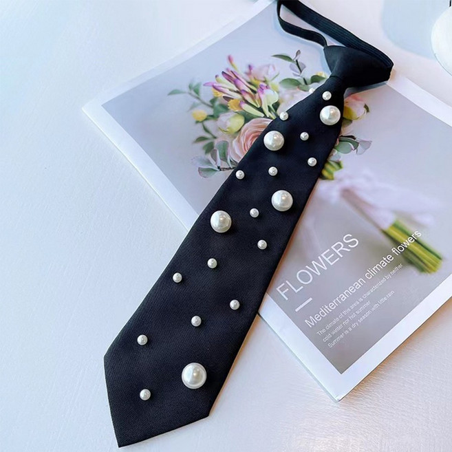 하이유니 긱시크 별별진주 블랙 패션 클립 넥타이