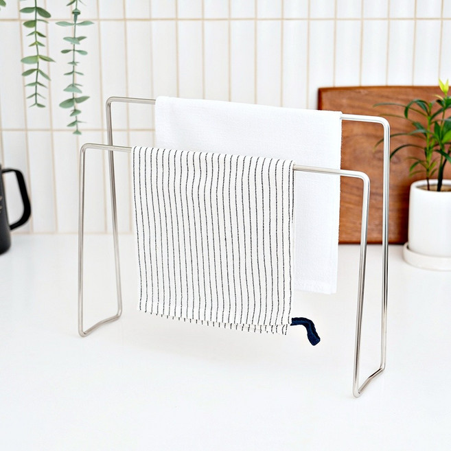 데일리쁘띠 스텐 행주 걸이 2단, 실버