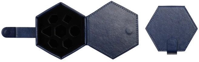 쿠쿠스토어 육각형 PU 가죽 주사위 상자 내장형 슬롯 포함 7개의 다면체 위한 휴대 보관 케이스 자석 잠금, 03 Blue box