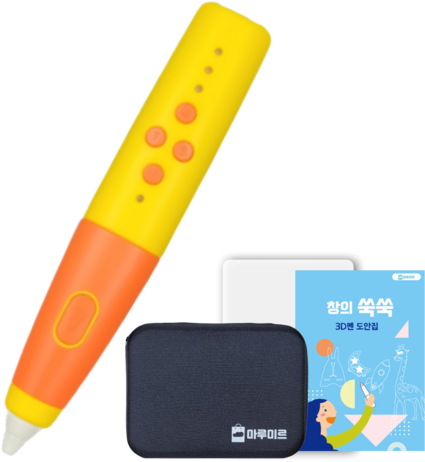 마루미르 프리투 3D펜 무선 저온 동작 PCL필라멘트 사용, 노랑/주황, A패키지(드로잉패드 파우치 도안집)