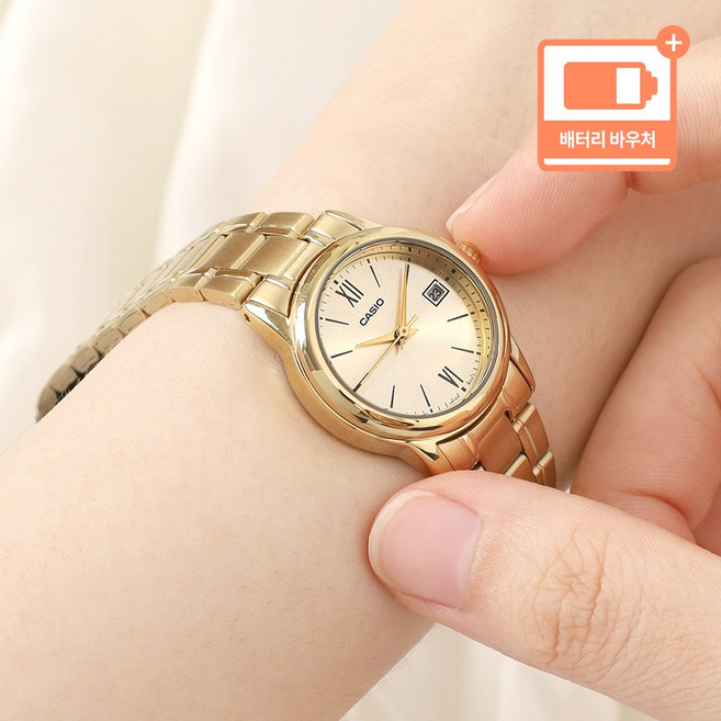 카시오 정장 데일리 아날로그 날짜표시 메탈 미니멀 여성 손목시계 + 배터리 바우처