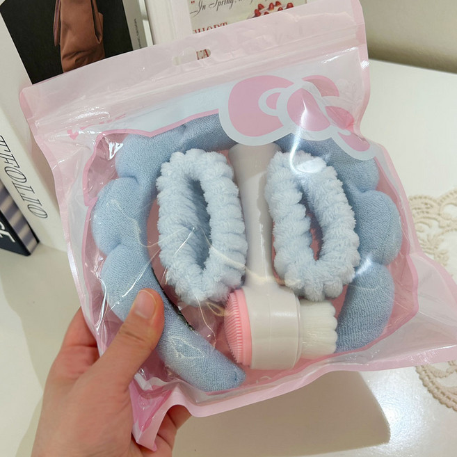 물흐름방지 세안 손목밴드 세트 머리띠 클렌징 브러쉬(2color), 1개, 블루