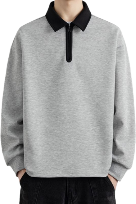 Makone 남성 봄 가을 카라넥 반집업 캐주얼 심플 루즈핏 티셔츠