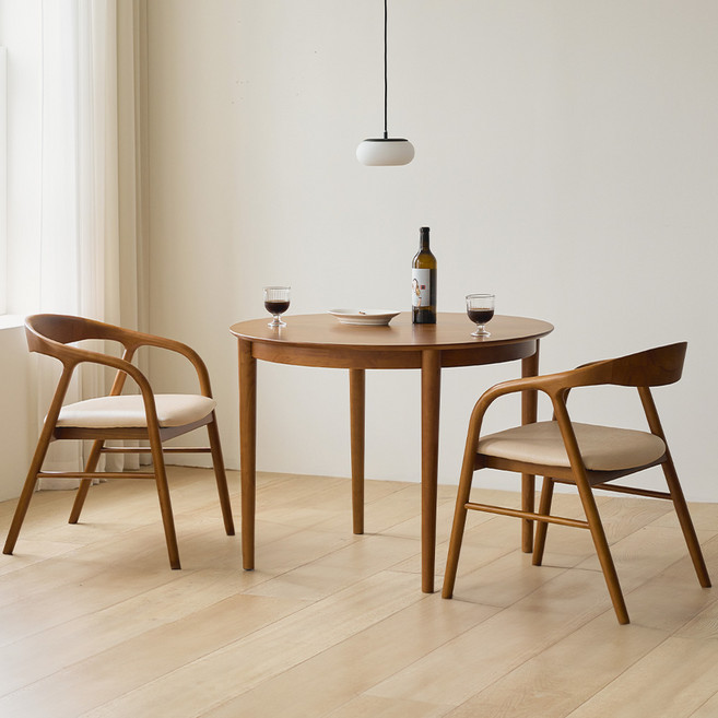 올쏘 진저 메이 원형 2인용 원목 식탁 세트, 1000테이블+엘로의자2개, 내추럴 (UA01005)