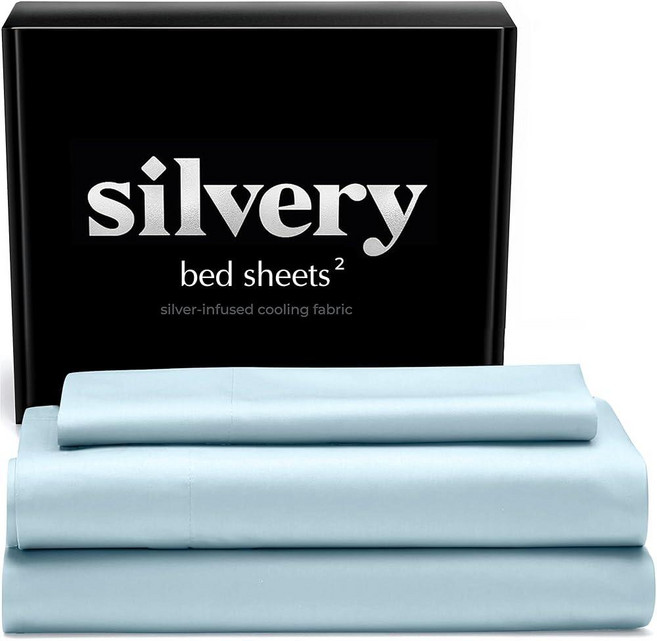 Silver Infused Bed Sheets Set - Award-Winning Self-Cooling Fabric with Self-Cleaning Silvery Techn, 블루