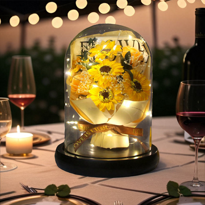 루카스 유리돔 기념일선물꽃다발 인테리어무드등, 해바라기꽃무드등