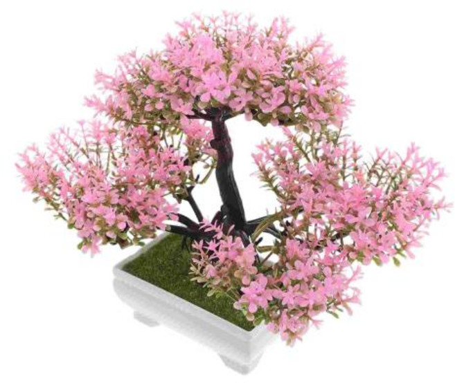 모조 식물 홈 장식 인공 분재 작은 꽃 화분에 심은 벚꽃 나무, Pink, 23.00X22.00X12.00CM, 1개